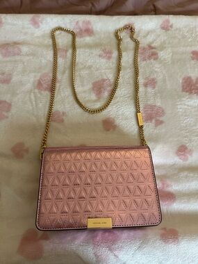 Michael Kors Pink Shiny Quilted Chain Crossbody Bag